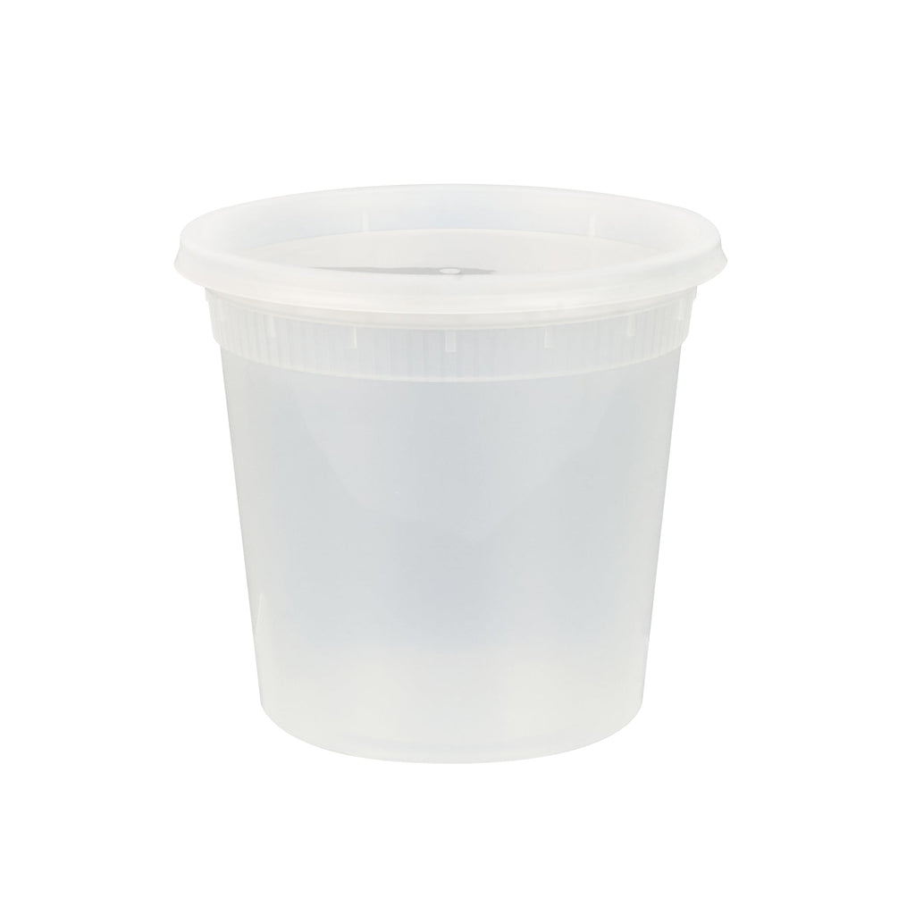 Asporto 24 oz Round Clear Plastic Soup Container - with Lid, Microwavable - 4 1/2" x 4 1/2" x 4 1/4" - 25 count box