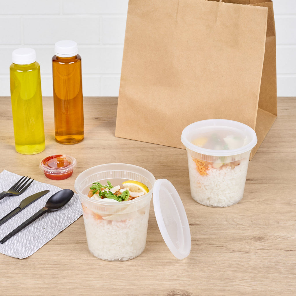 Asporto 24 oz Round Clear Plastic Soup Container - with Lid, Microwavable - 4 1/2" x 4 1/2" x 4 1/4" - 25 count box