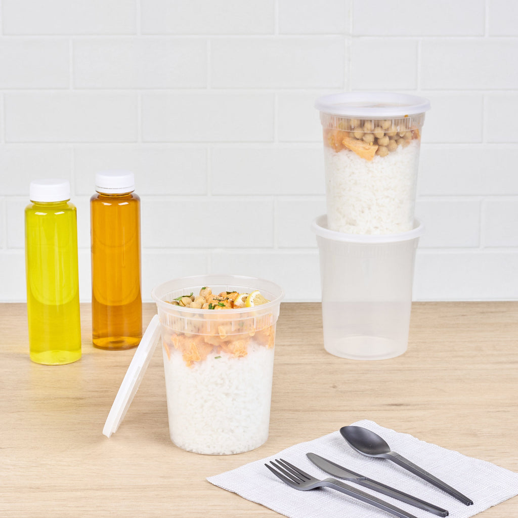 Asporto 32 oz Round Clear PP Soup Container - with Lid, Microwavable - 4 1/2" x 4 1/2" x 5 1/2" - 25 count box