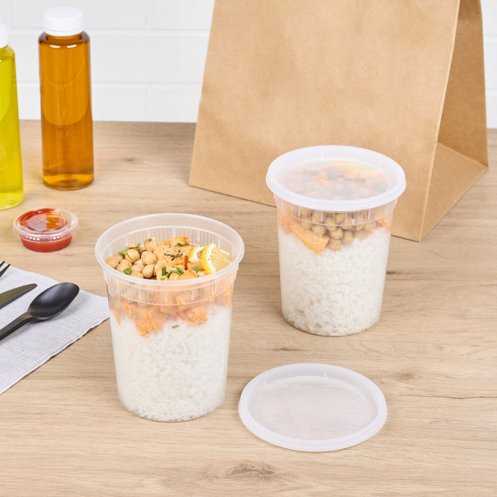 Asporto 32 oz Round Clear PP Soup Container - with Lid, Microwavable - 4 1/2" x 4 1/2" x 5 1/2" - 25 count box