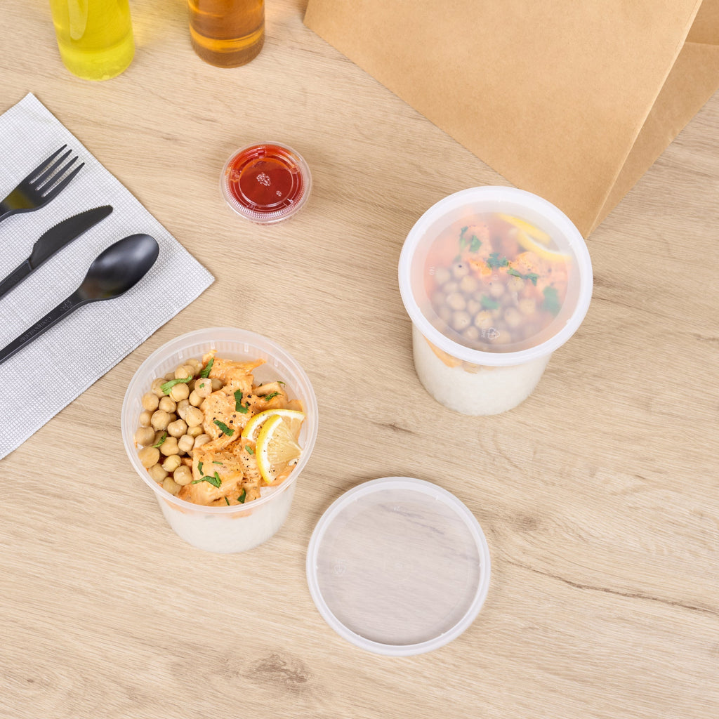 Asporto 32 oz Round Clear PP Soup Container - with Lid, Microwavable - 4 1/2" x 4 1/2" x 5 1/2" - 25 count box