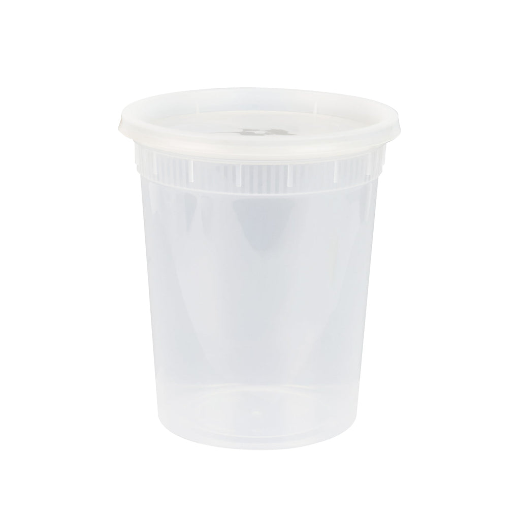 Asporto 32 oz Round Clear Plastic Soup Container - with Lid, Microwavable - 4 1/2" x 4 1/2" x 5 1/2" - 100 count box