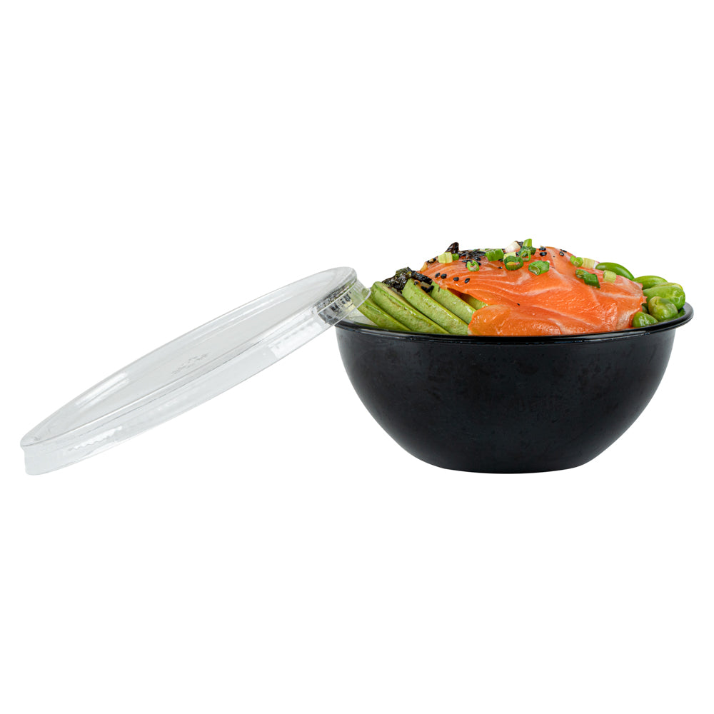 Mini Serve 7 oz Round Black Plastic Salad Bowl - 5" x 5" x 1 3/4" - 200 count box
