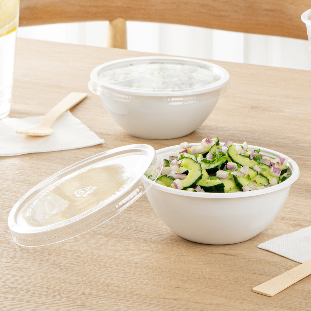 Mini Serve 7 oz Round White Plastic Salad Bowl - 5" x 5" x 1 3/4" - 200 count box
