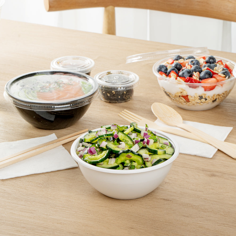 Mini Serve 7 oz Round White Plastic Salad Bowl - 5" x 5" x 1 3/4" - 200 count box