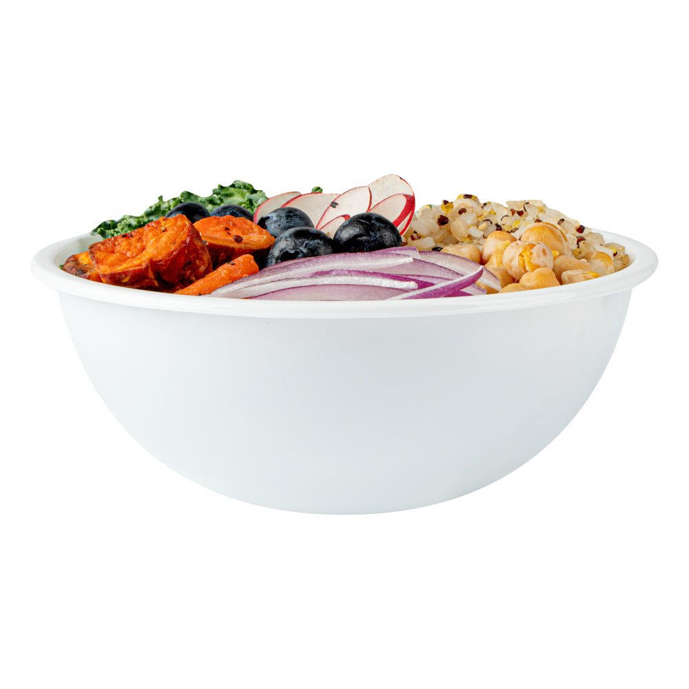 Maxi Serve 18 oz Round White Plastic Salad Bowl - 6" x 6" x 2 1/2" - 200 count box