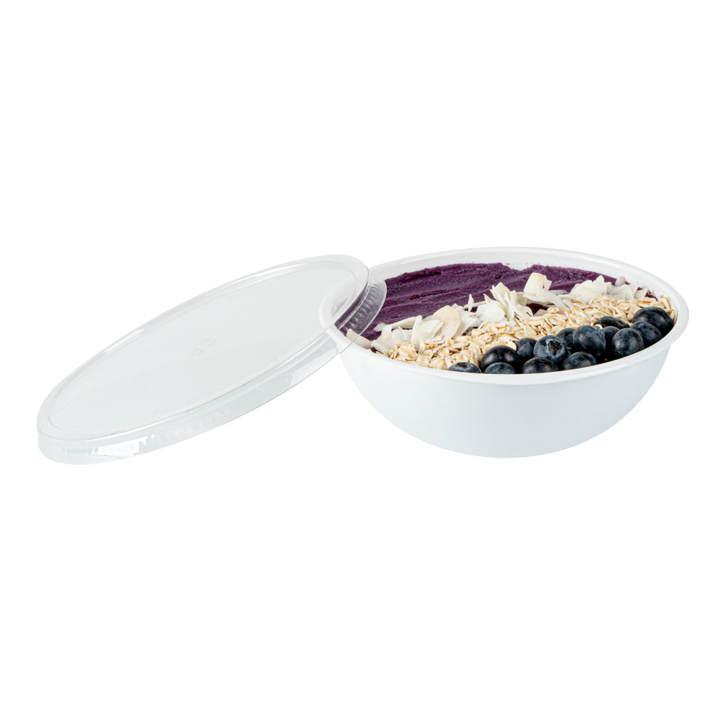 Maxi Serve 21 oz Round White Plastic Salad Bowl - 6 3/4" x 6 3/4" x 2 1/2" - 50 count box