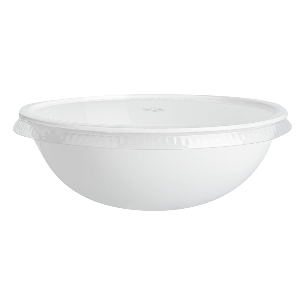 Maxi Serve 21 oz Round White Plastic Salad Bowl - 6 3/4" x 6 3/4" x 2 1/2" - 50 count box