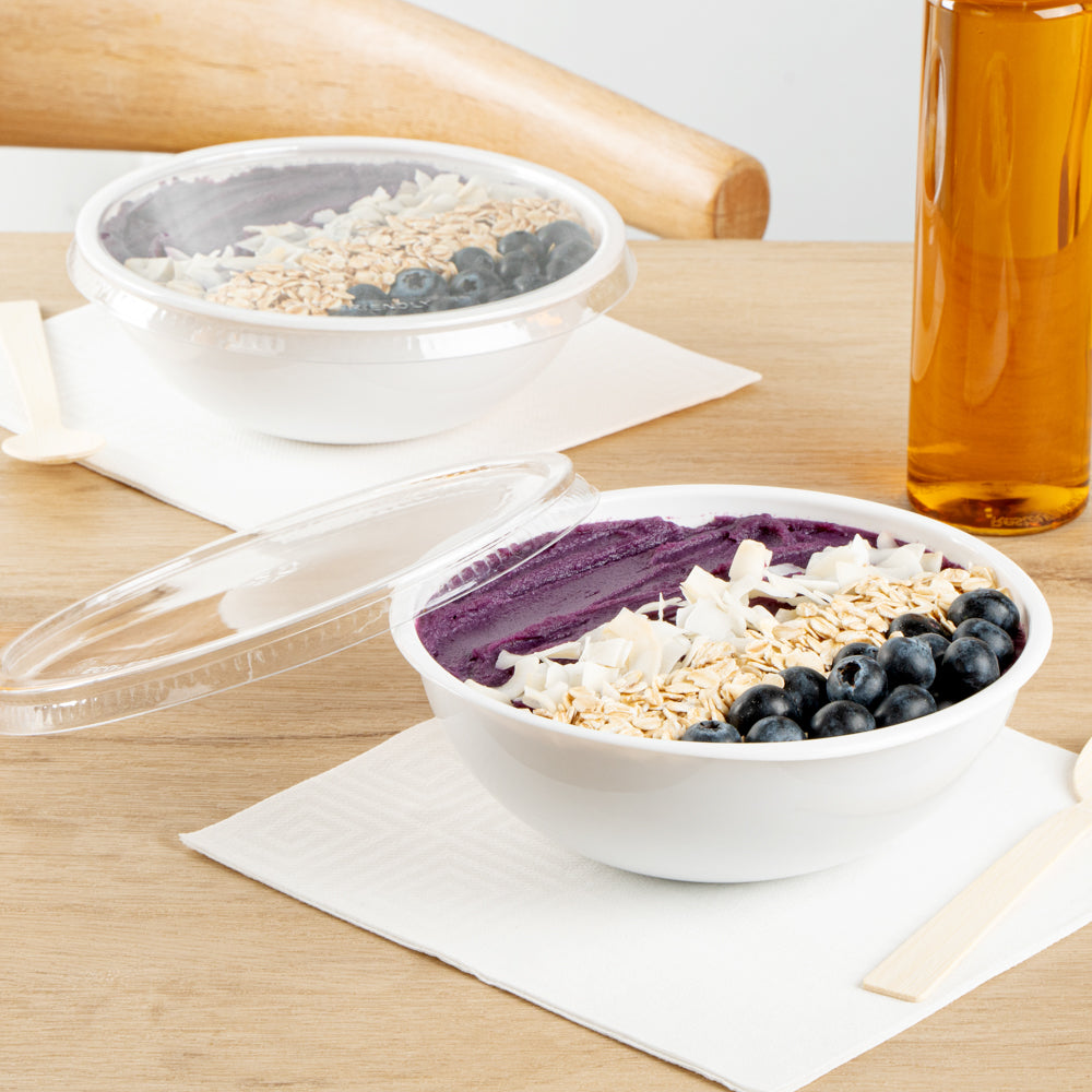 Maxi Serve 21 oz Round White Plastic Salad Bowl - 6 3/4" x 6 3/4" x 2 1/2" - 50 count box