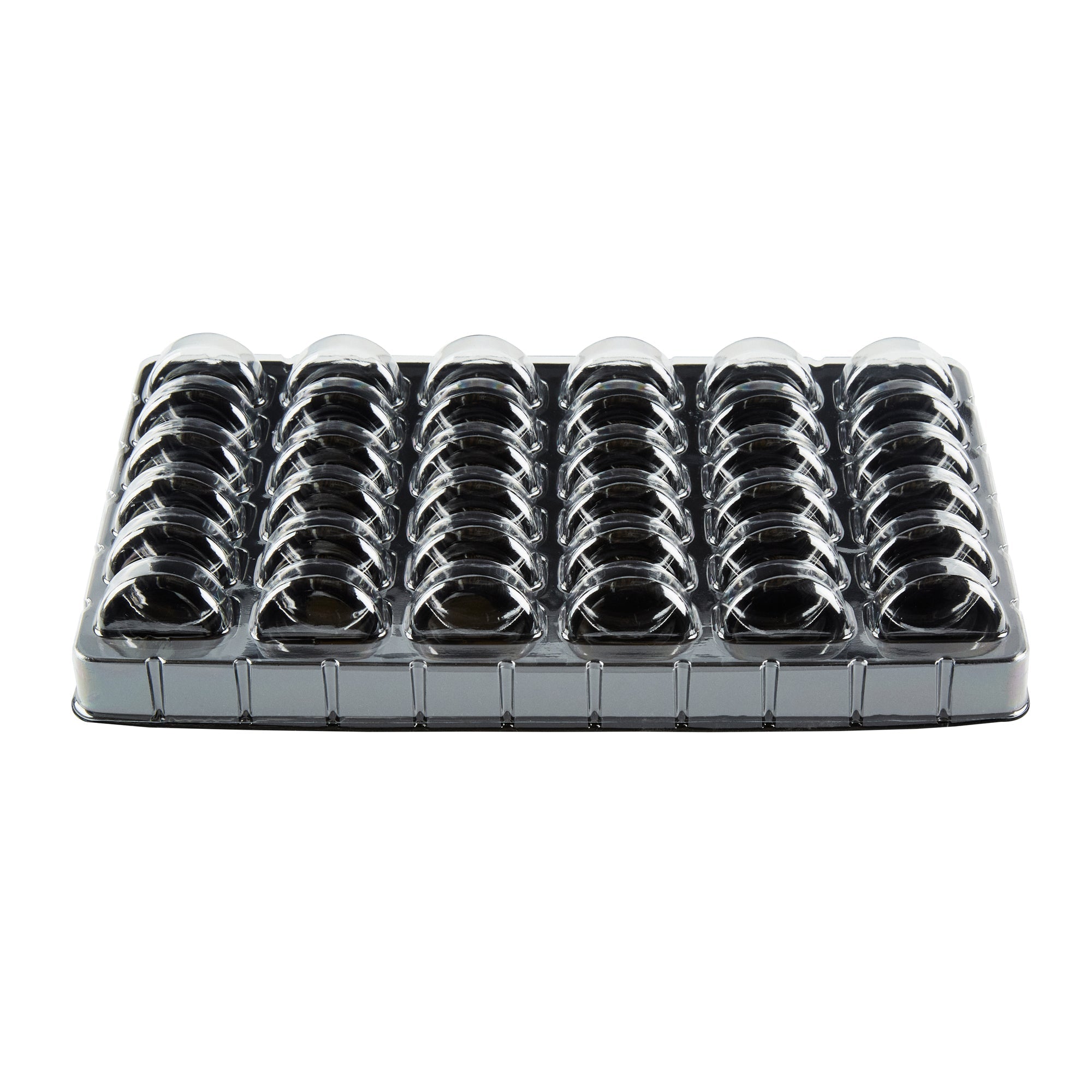 Shock Safe Rectangle Black Plastic Macaron Take Out Box - Fits 36 Macarons - 13 1/4" x 11" x 2" - 100 count box