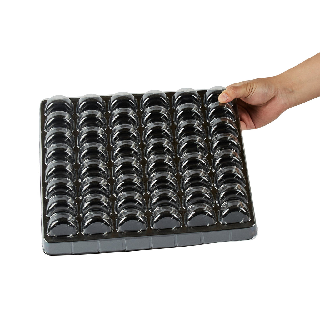 Shock Safe Rectangle Black Plastic Macaron Take Out Box - Fits 48 Macarons - 13 1/4" x 13 1/4" x 2" - 100 count box