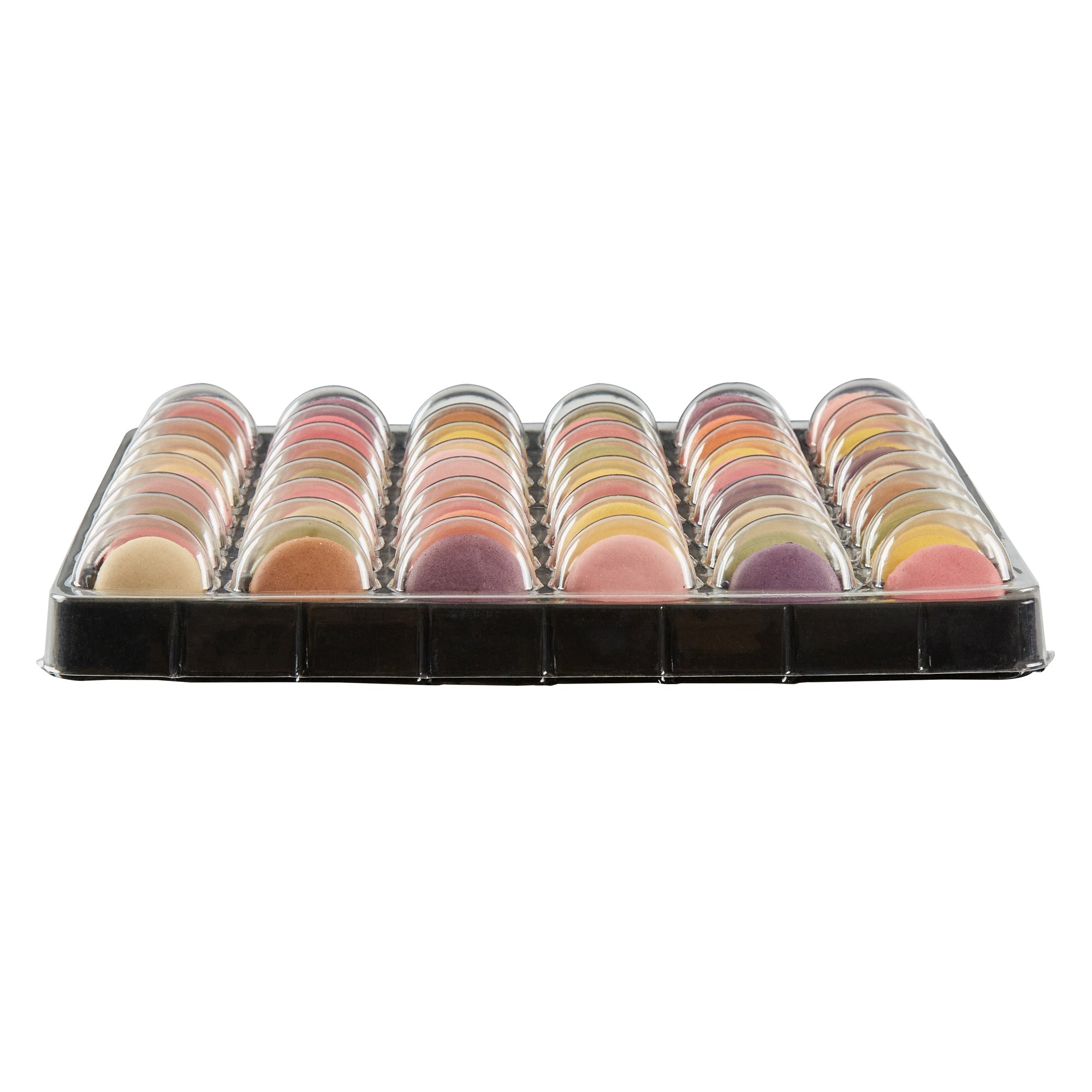 Shock Safe Rectangle Black Plastic Macaron Take Out Box - Fits 48 Macarons - 13 1/4" x 13 1/4" x 2" - 100 count box