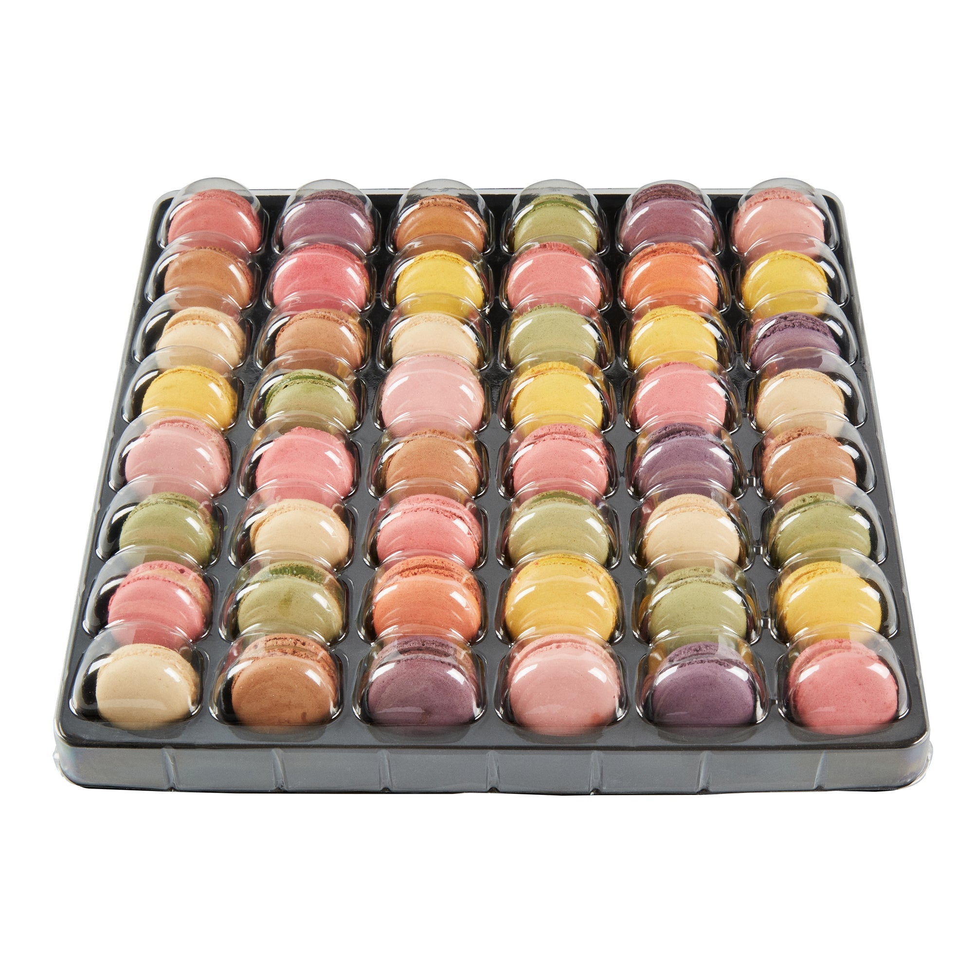 Shock Safe Rectangle Black Plastic Macaron Take Out Box - Fits 48 Macarons - 13 1/4" x 13 1/4" x 2" - 100 count box