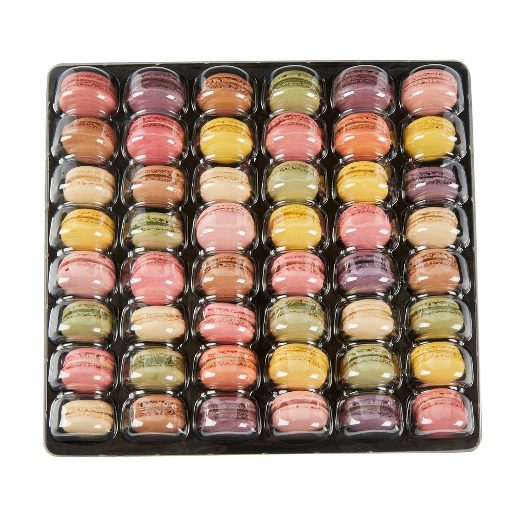 Shock Safe Rectangle Black Plastic Macaron Take Out Box - Fits 48 Macarons - 13 1/4" x 13 1/4" x 2" - 100 count box