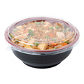 Bento Tek 24 oz Round Black and Red Plastic Medium Asian Panda Bowl - Clear Lid, Microwavable - 6 1/2" x 6 1/2" x 2 1/2" - 200 count box