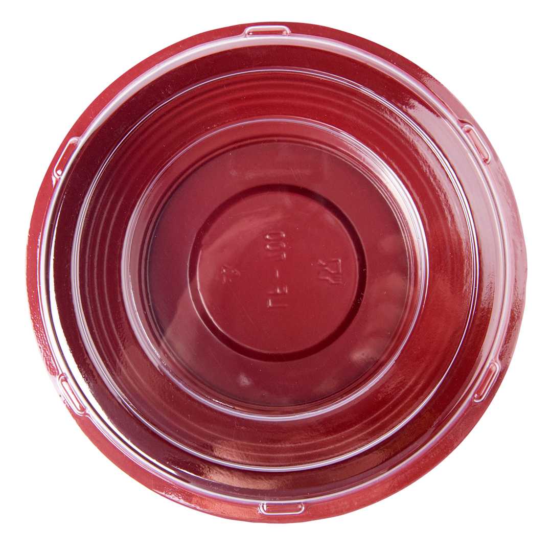 Bento Tek 24 oz Round Black and Red Plastic Medium Asian Panda Bowl - Clear Lid, Microwavable - 6 1/2" x 6 1/2" x 2 1/2" - 200 count box