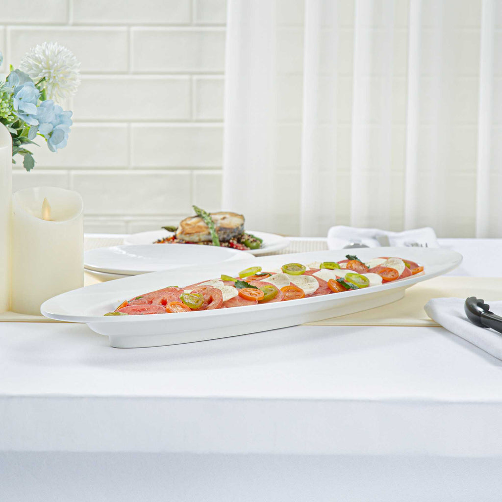 Voga Oval White Melamine Serving Plate - 23" x 9" x 1 3/4" - 2 count box