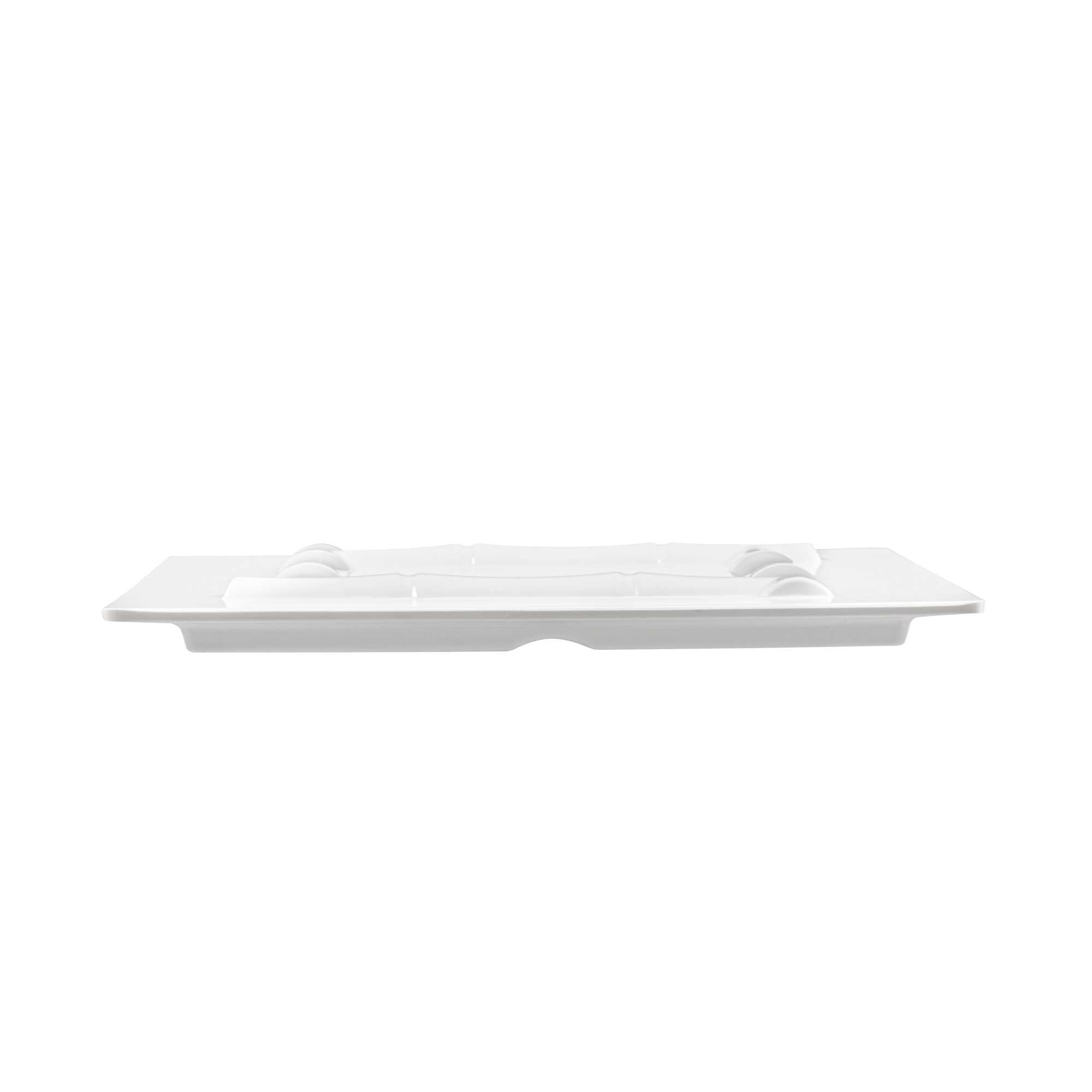 Voga Square White Melamine Plate - Bamboo Trim - 12" x 12" x 1" - 10 count box