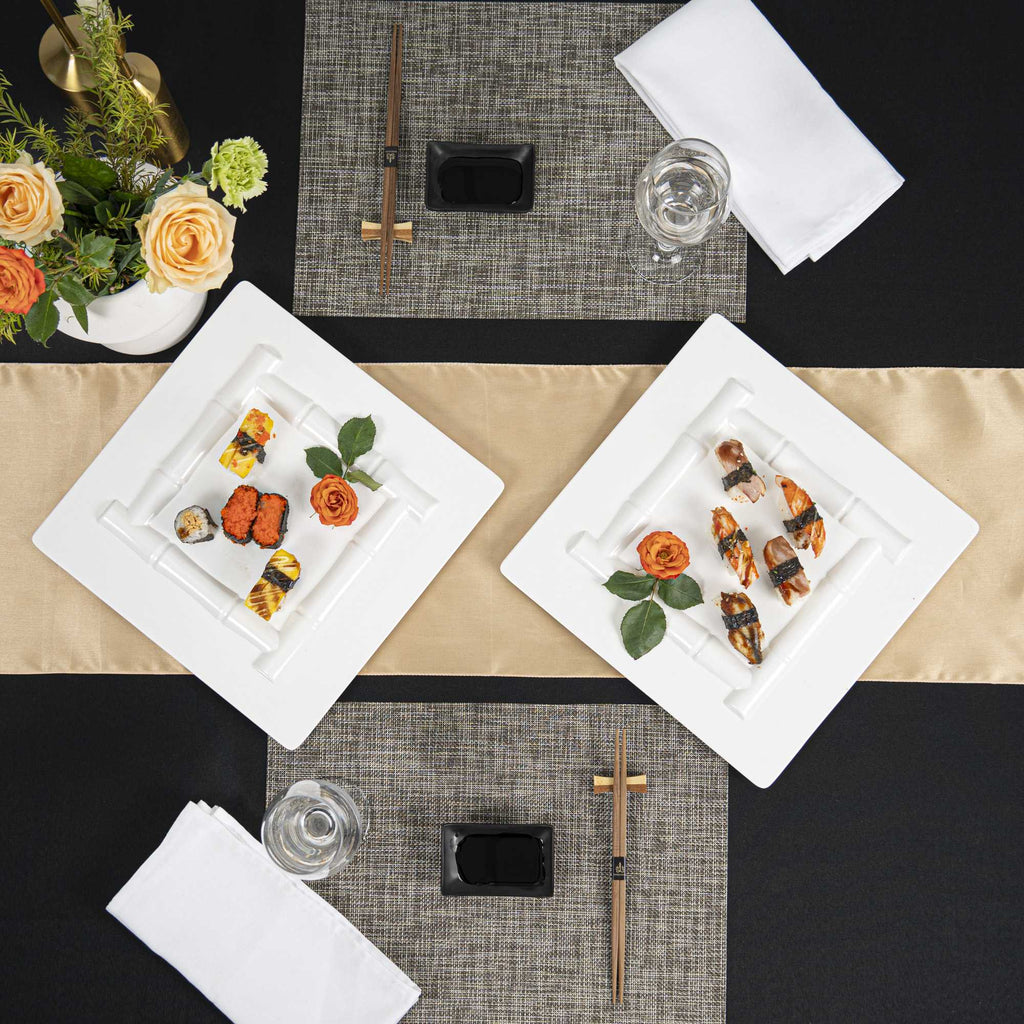 Voga Square White Melamine Plate - Bamboo Trim - 12" x 12" x 1" - 10 count box