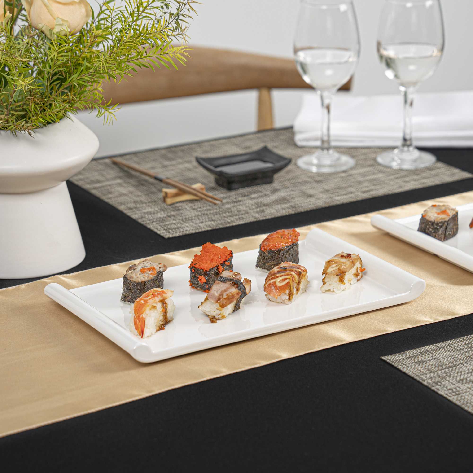 Voga Rectangle White Melamine Small Plate - Japonais - 12" x 7" x 1" - 10 count box