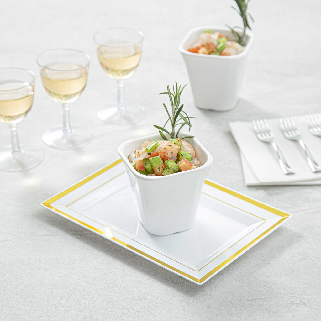 Voga 6 oz Square White Melamine Tasting Cup - Kova - 3" x 3" x 2 3/4" - 10 count box