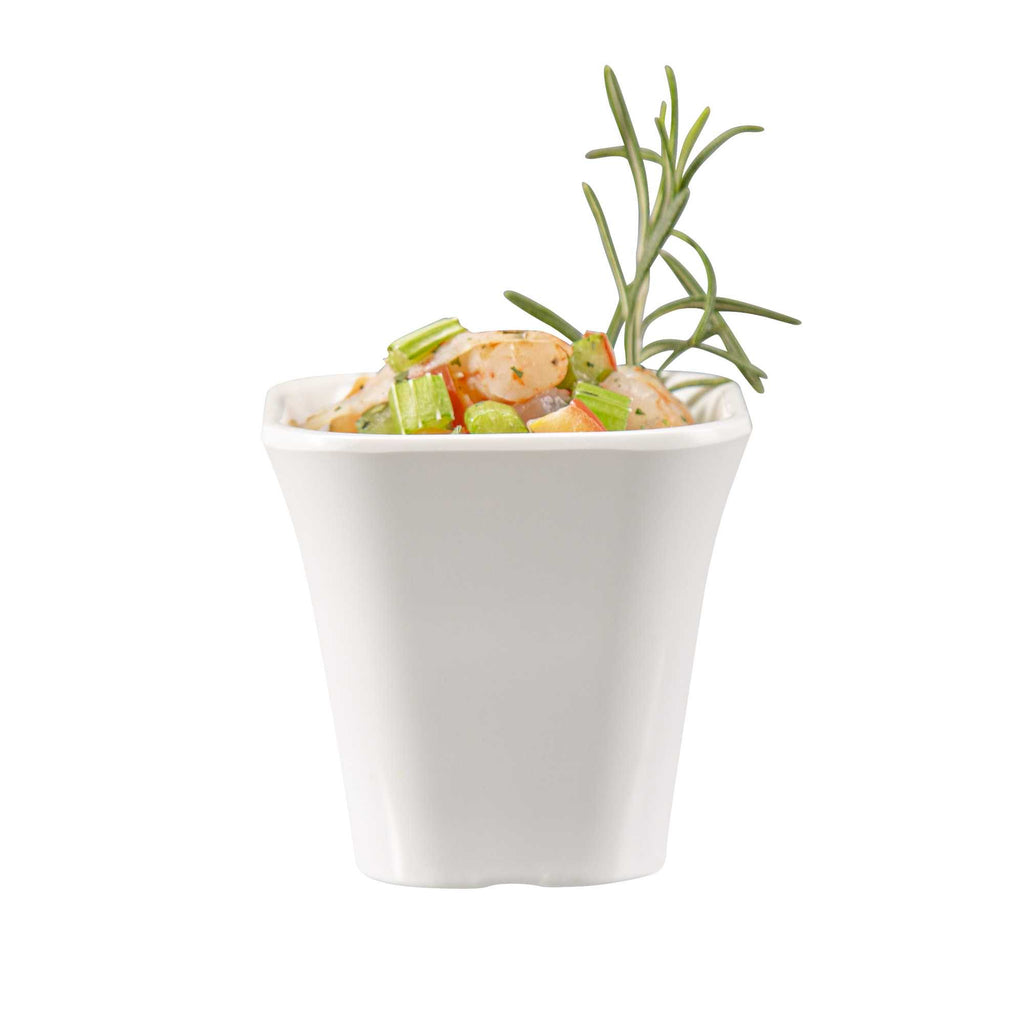 Voga 6 oz Square White Melamine Tasting Cup - Kova - 3" x 3" x 2 3/4" - 10 count box