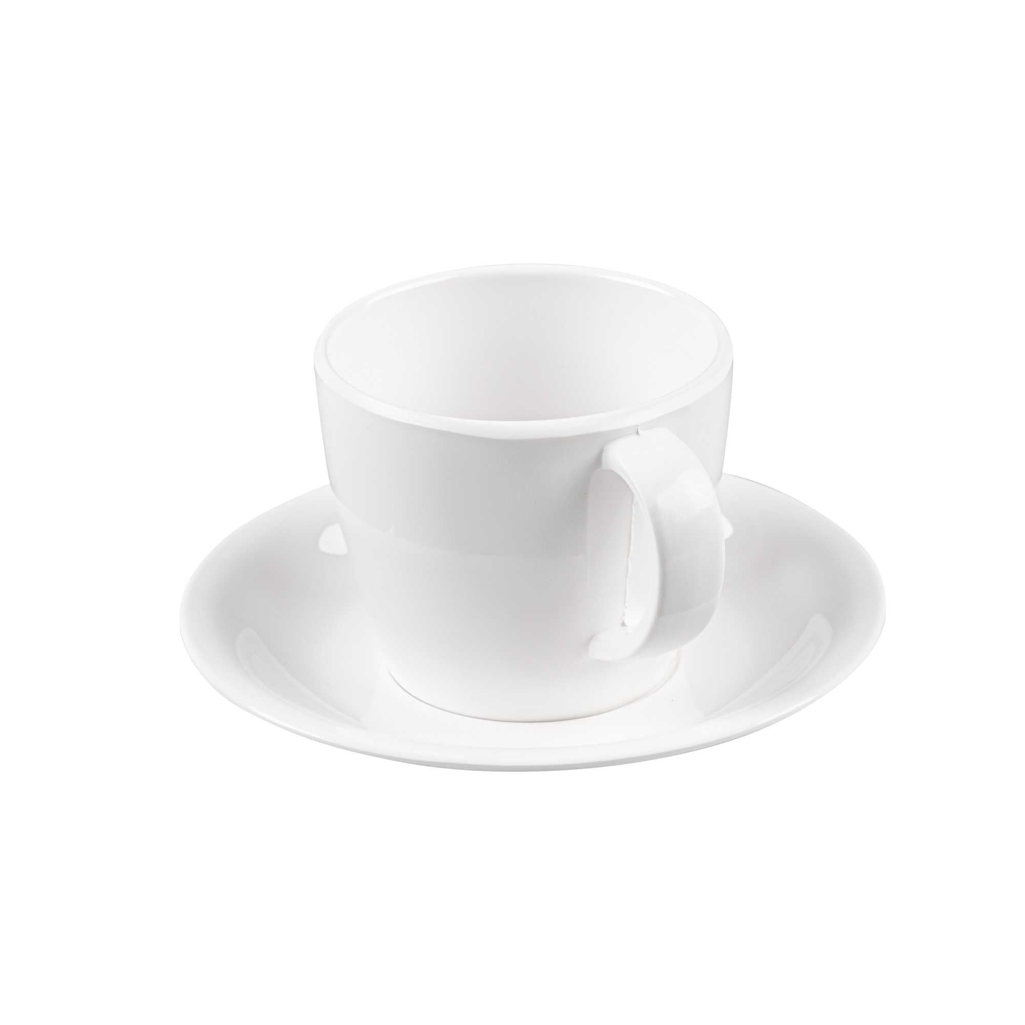 Voga 10 oz Round White Melamine Coffee Cup and Saucer Plate - 10 sets - 6" x 6" x 3" - 10 count box