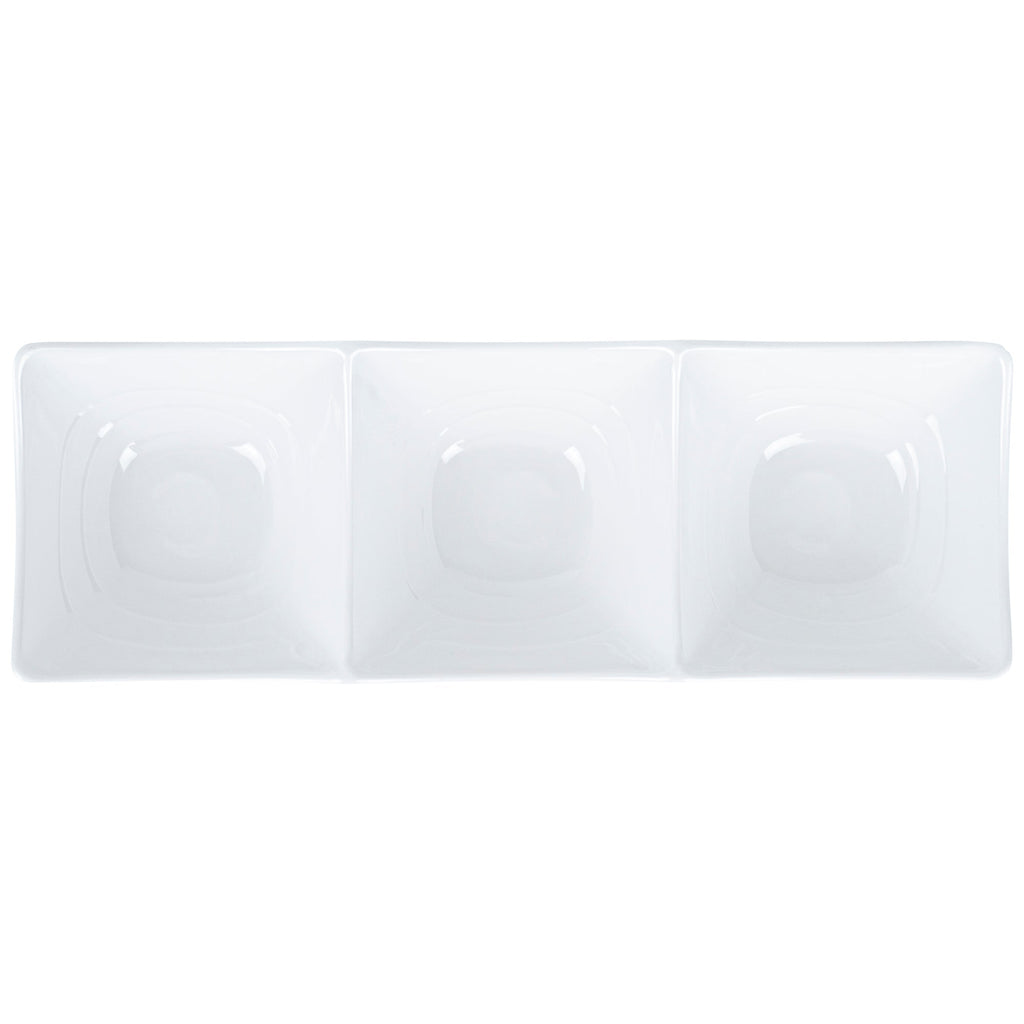 Voga 9 oz Square White Melamine Triplets Set - 9 1/2" x 3 1/4" x 1 3/4" - 10 count box