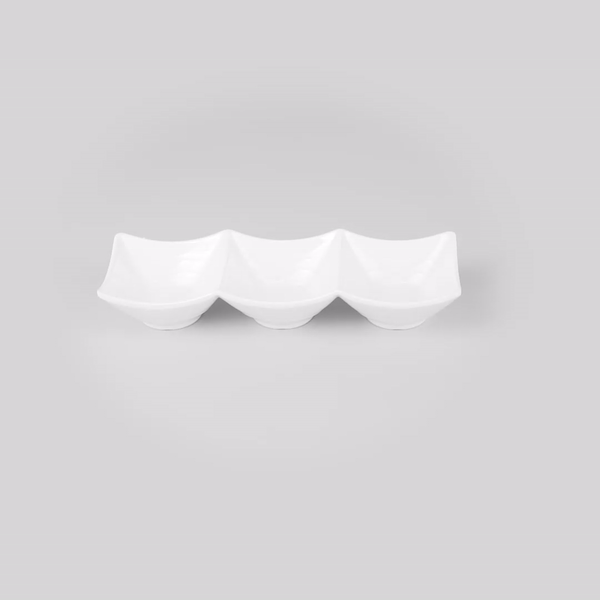 Voga 9 oz Square White Melamine Triplets Set - 9 1/2" x 3 1/4" x 1 3/4" - 10 count box