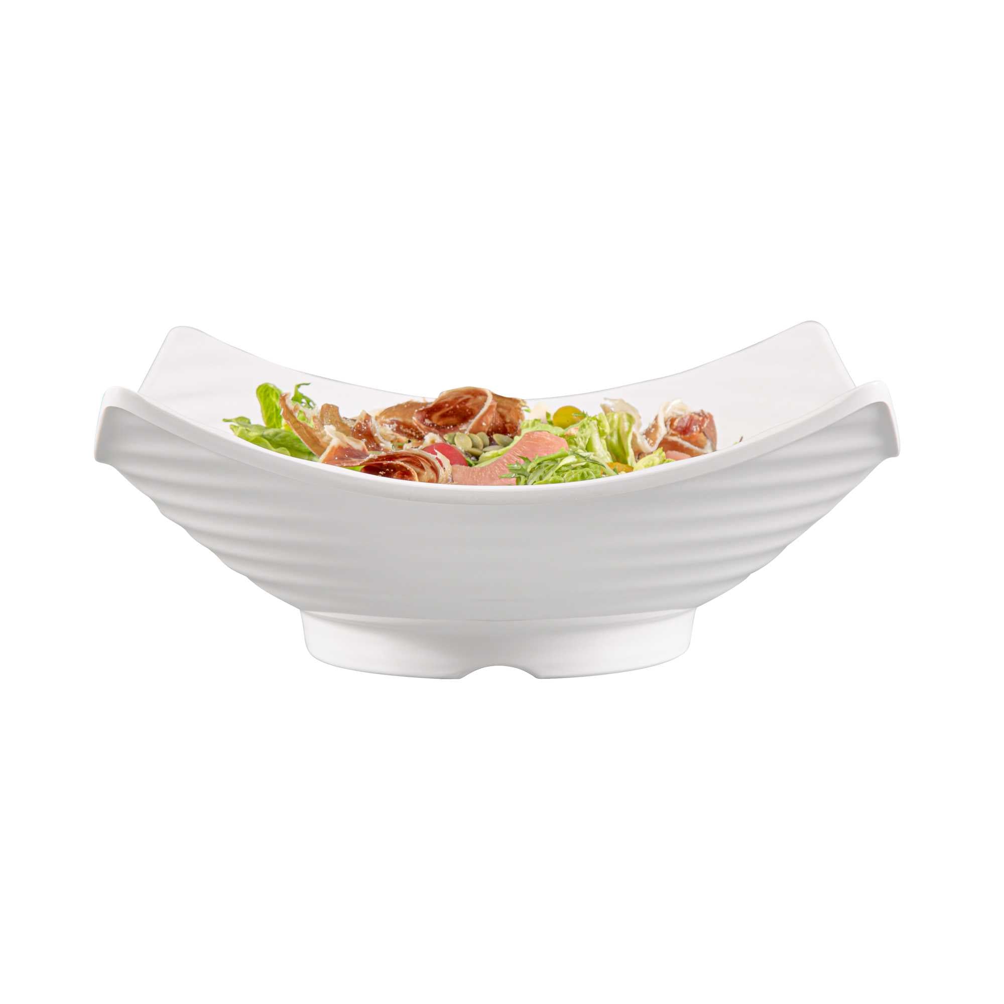 Voga 128 oz Square White Melamine Serving Bowl - Square Orb - 13" x 13" x 3 1/2" - 2 count box