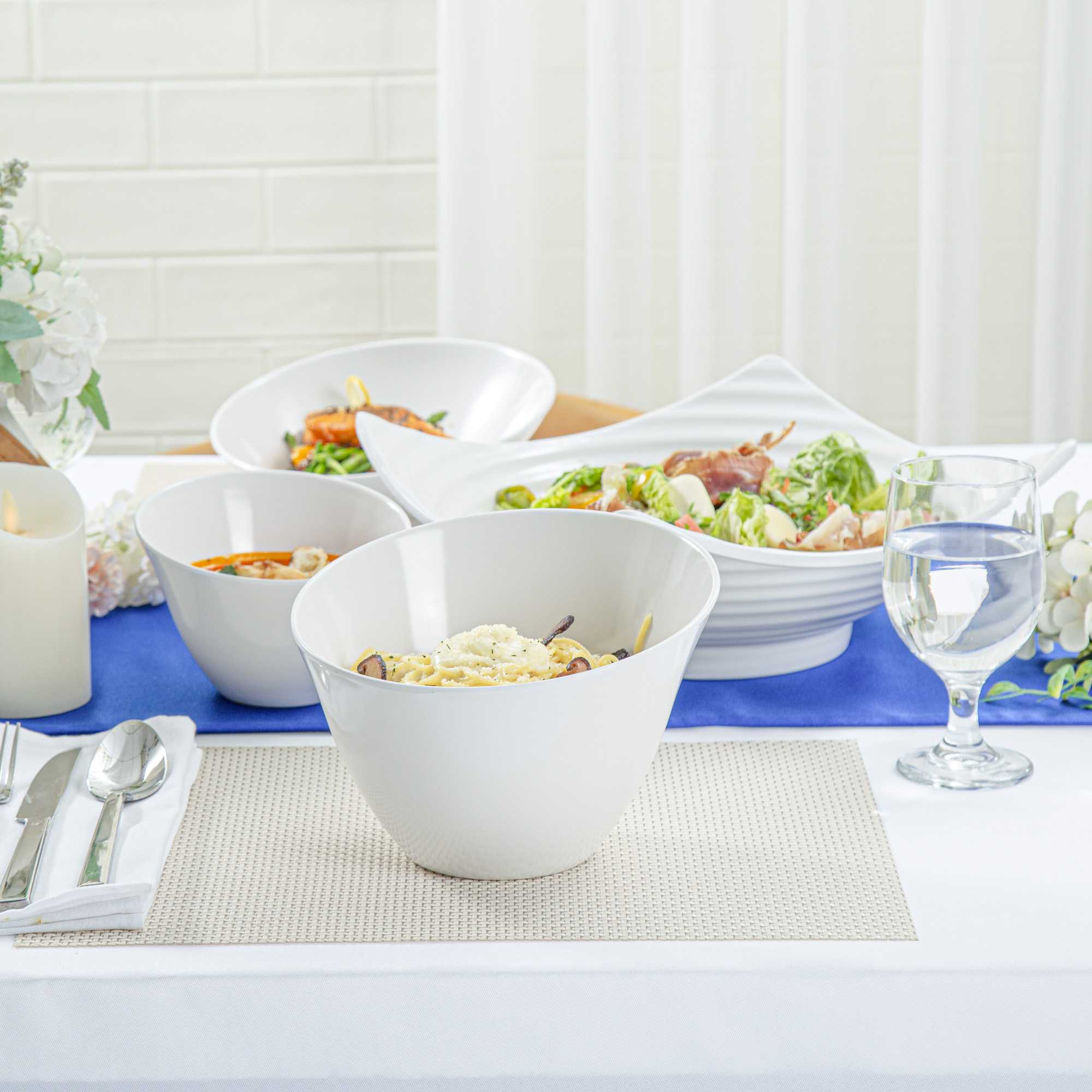 Voga 60 oz Round White Melamine Large Bowl - Incline Face - 8" x 8" x 5 1/2" - 2 count box