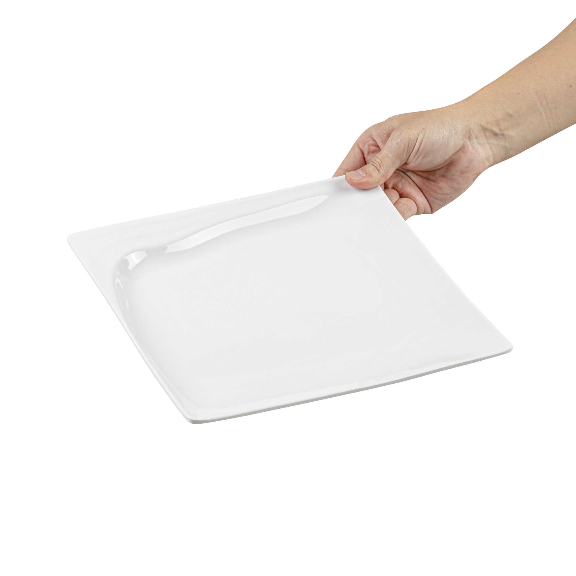 Voga Square White Melamine Medium Plate - Flare - 10" x 10" x 3/4" - 10 count box