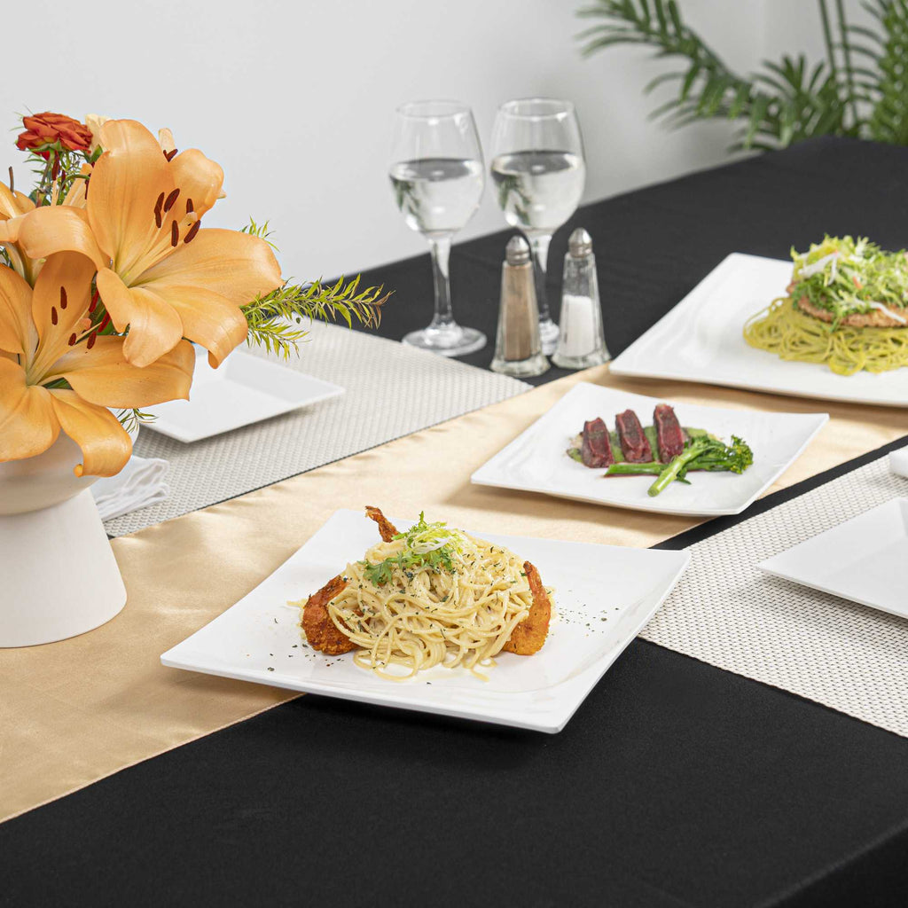 Voga Square White Melamine Medium Plate - Flare - 10" x 10" x 3/4" - 10 count box