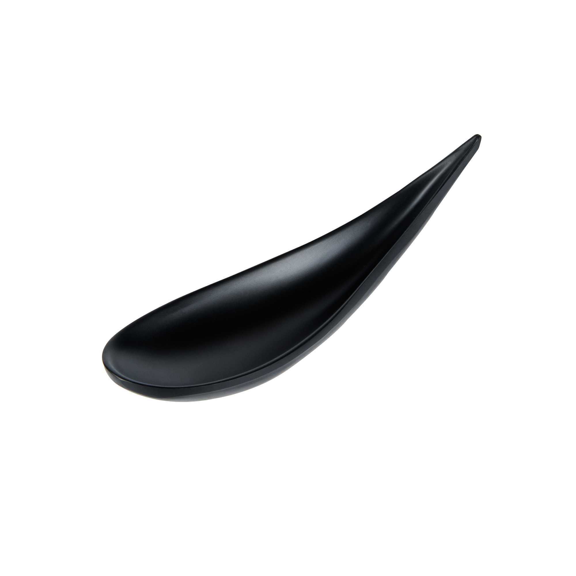 Voga Teardrop Black Melamine Tasting Spoon - Japonais, Moderna - 4 1/4" x 1 3/4" x 1 3/4" - 10 count box