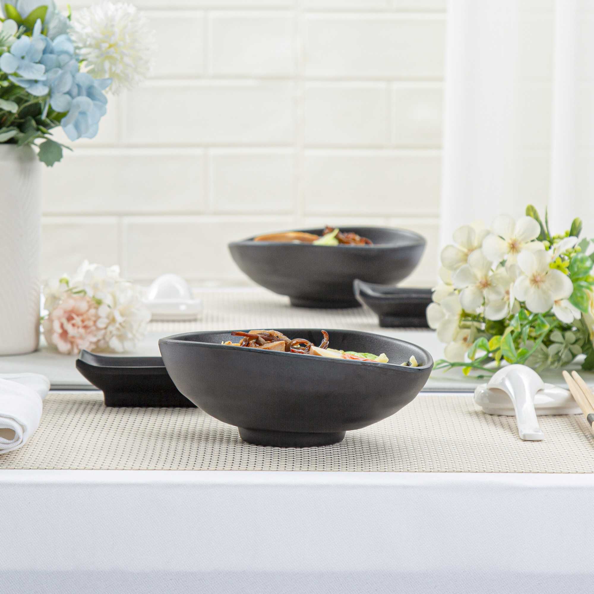 Voga 15 oz Round Black Melamine Freeform Small Bowl - Japonais, Black Stone - 7" x 5 1/2" x 2 1/2" - 2 count box