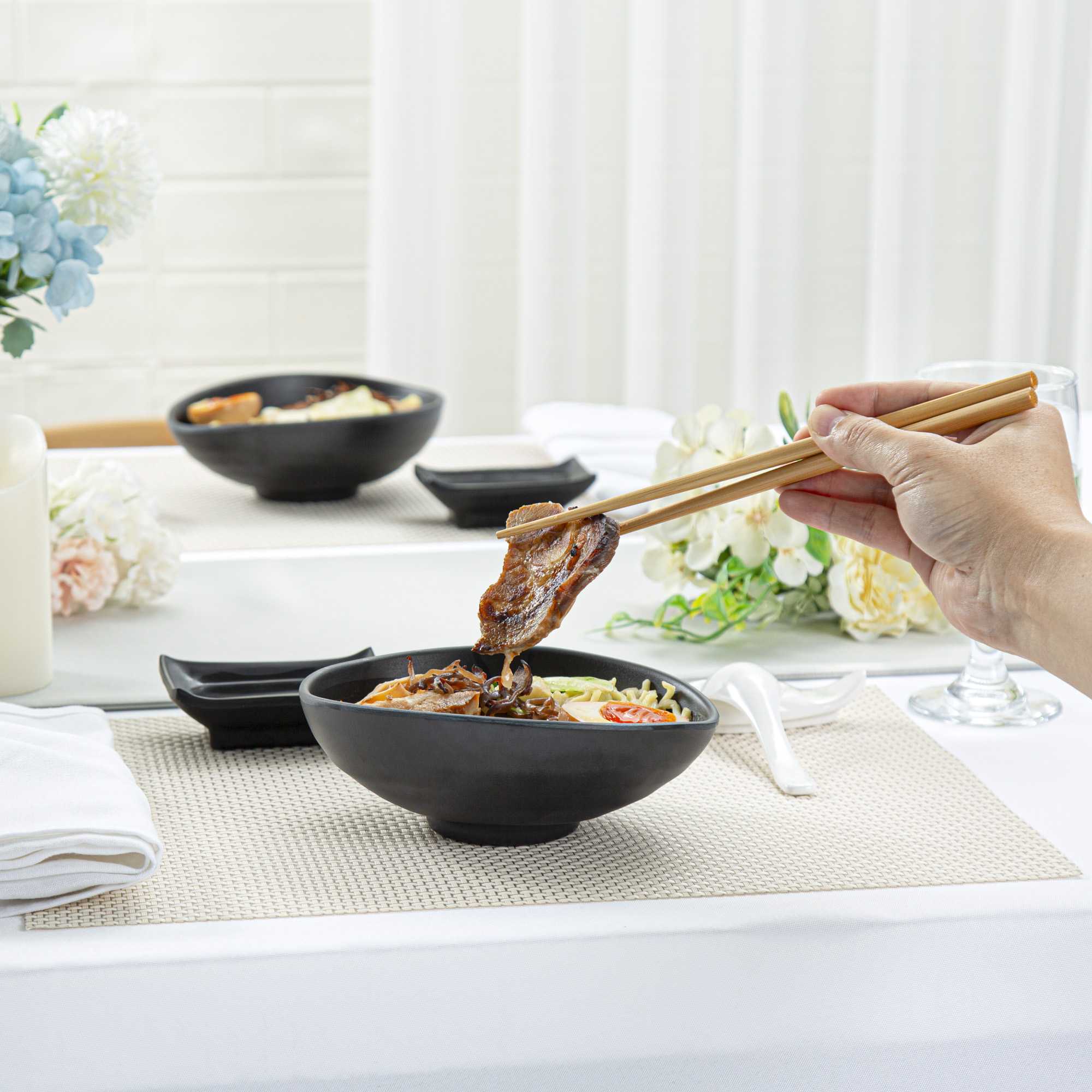Voga 15 oz Round Black Melamine Freeform Small Bowl - Japonais, Black Stone - 7" x 5 1/2" x 2 1/2" - 2 count box