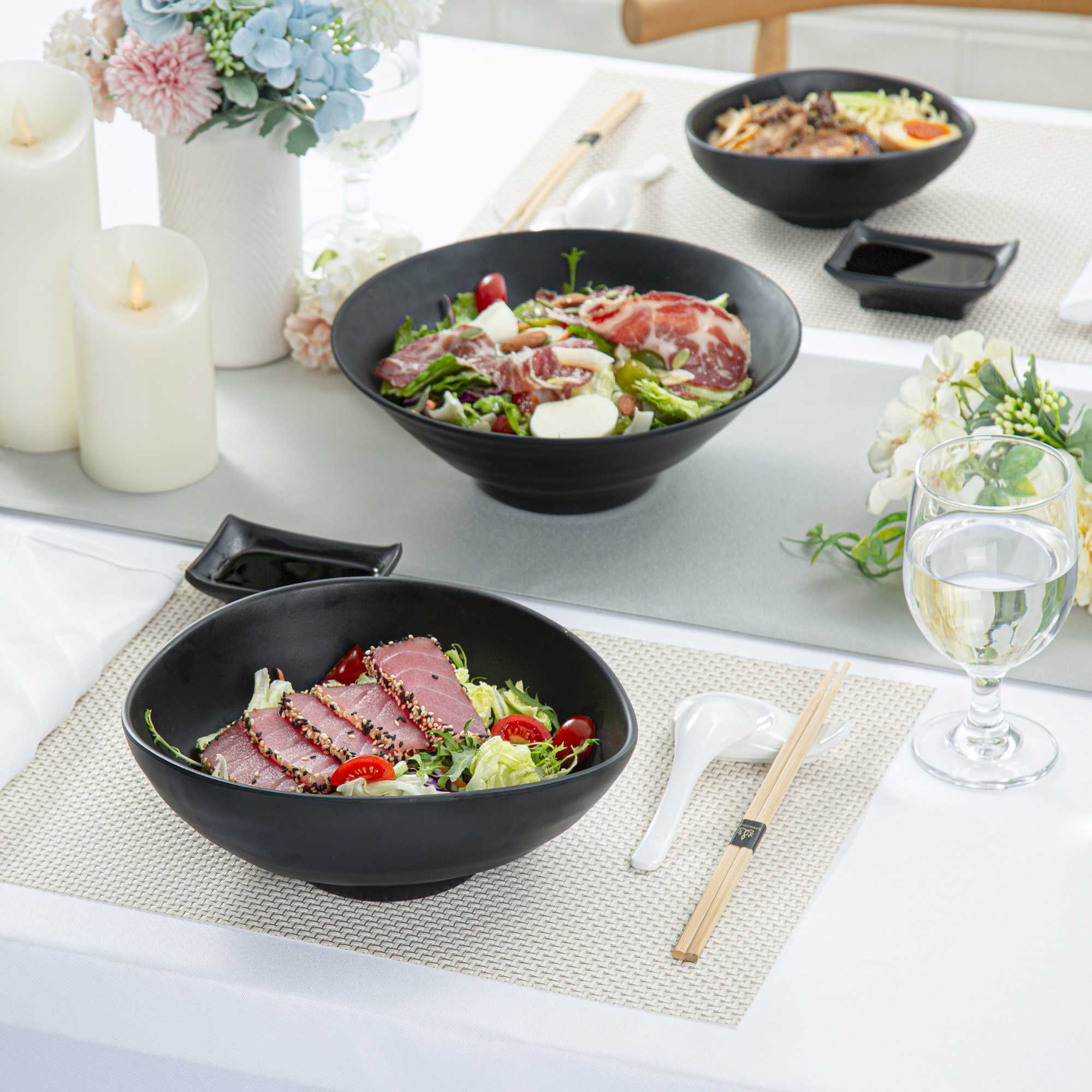 Voga 44 oz Round Black Melamine Freeform Large Bowl - Japonais, Black Stone - 9 1/2" x 7 3/4" x 3 1/2" - 2 count box