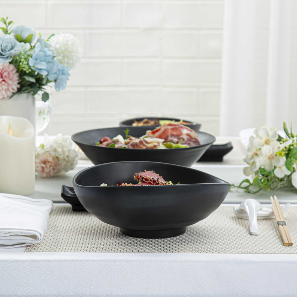 Voga 44 oz Round Black Melamine Freeform Large Bowl - Japonais, Black Stone - 9 1/2" x 7 3/4" x 3 1/2" - 2 count box