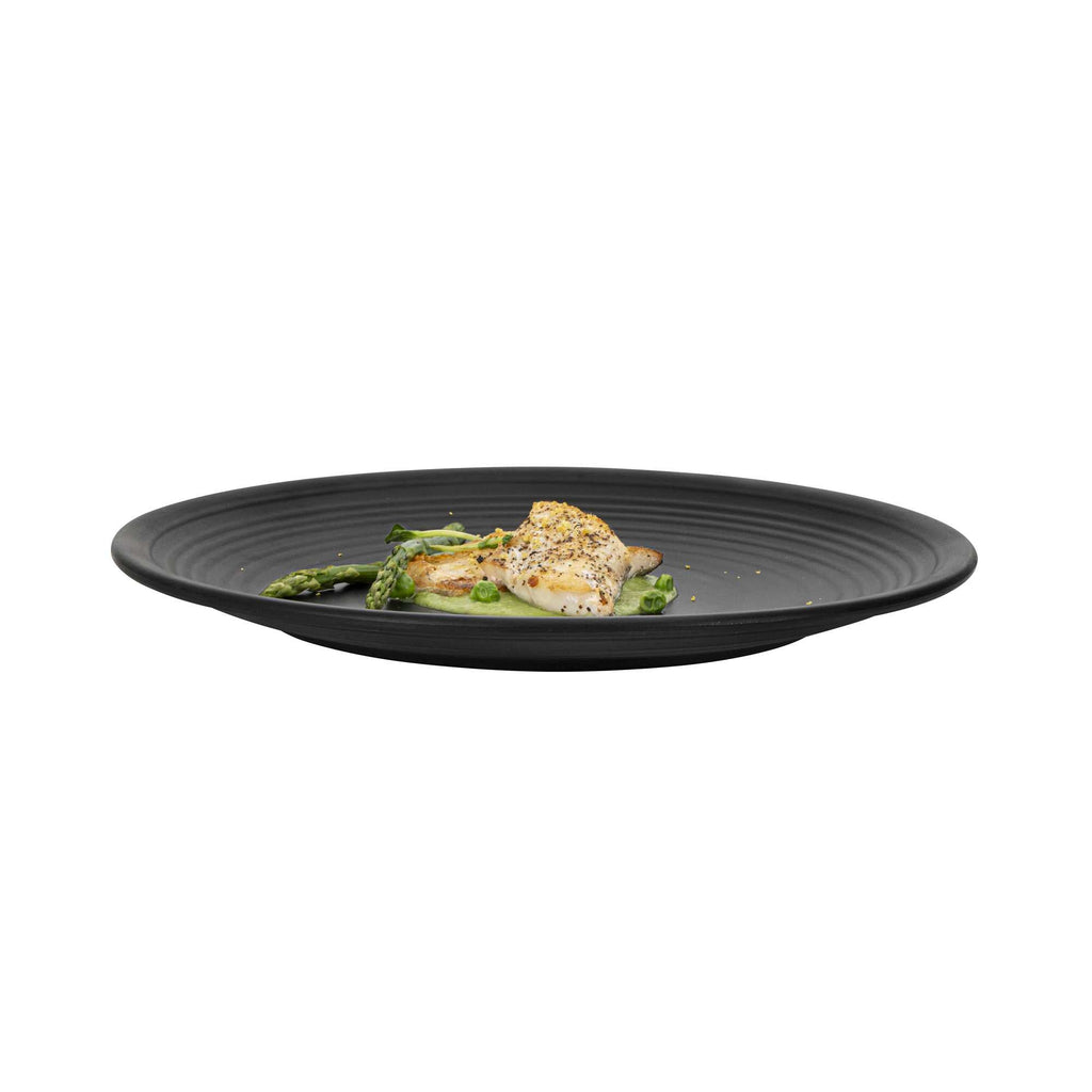 Voga Round Black Melamine Large Plate - Japonais, Black Stone - 12" x 12" x 1 1/4" - 10 count box