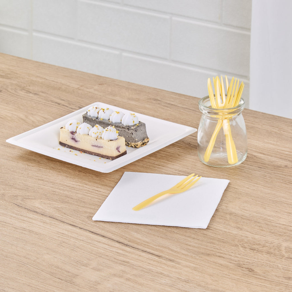 Coppetta Baby Yellow Plastic Cake Fork with Knife Edge - 4" x 3/4" - 500 count box