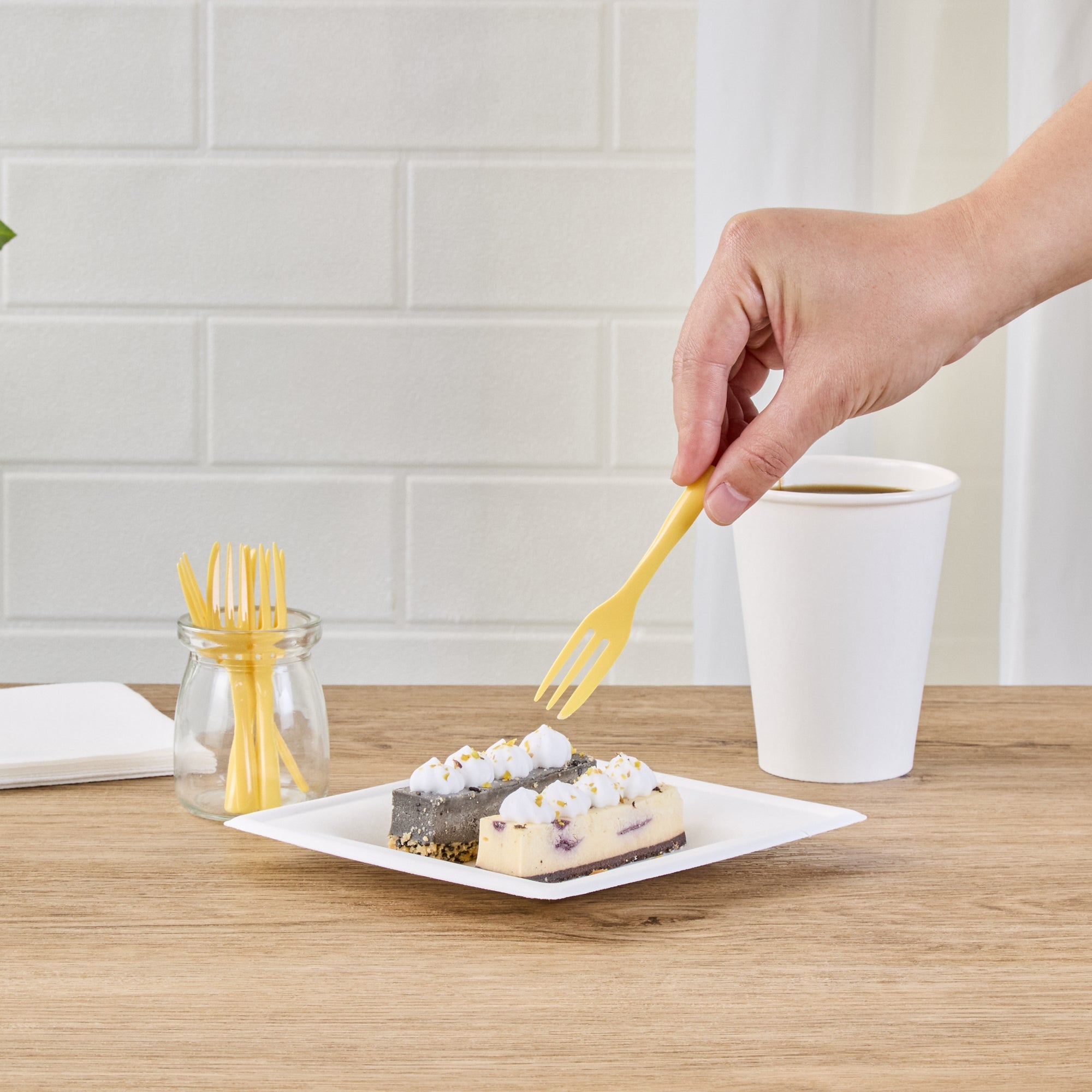 Coppetta Baby Yellow Plastic Cake Fork with Knife Edge - 4" x 3/4" - 500 count box