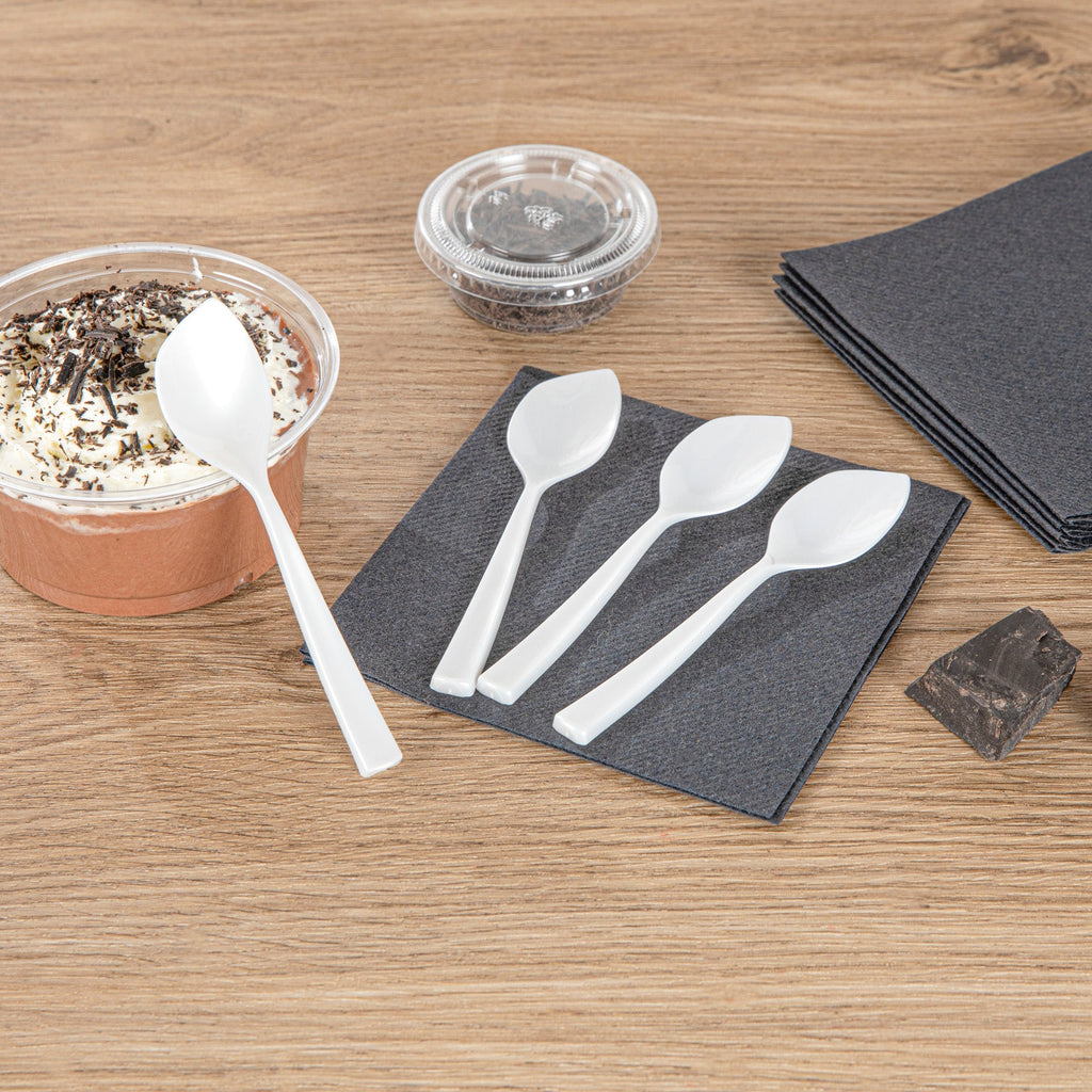 Coppetta Pearl White Plastic Petal Spoon - 4 1/2" x 1" - 500 count box