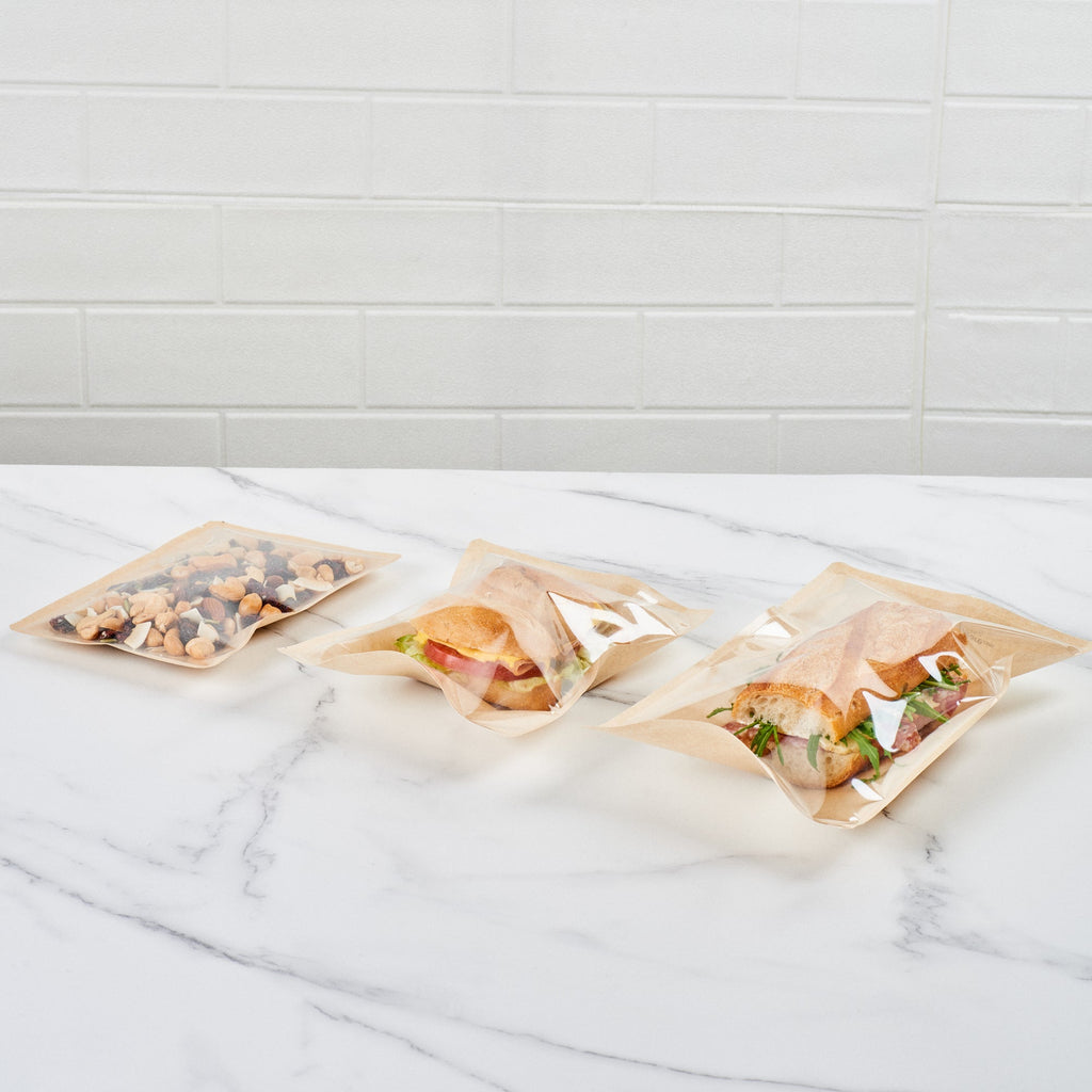 Bag Tek Kraft Plastic Medium Sandwich and Snack Bag - Heat Sealable - 8 3/4" x 6 1/2" - 100 count box