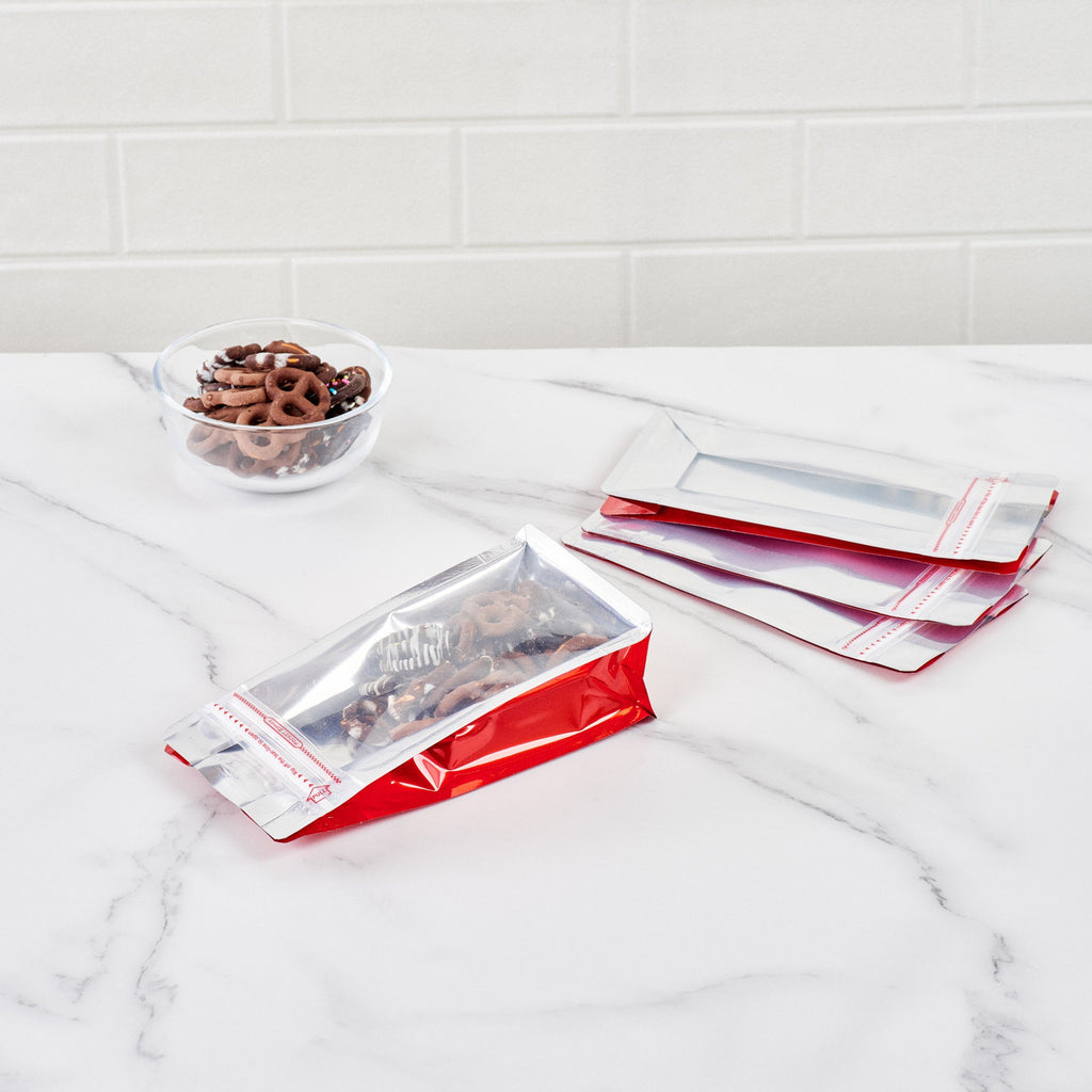 Bag Tek Red Plastic Small Snack Bag - Double Seal, Rip Lock, Heat Sealable - 8" x 4" x 2 1/2" - 100 count box