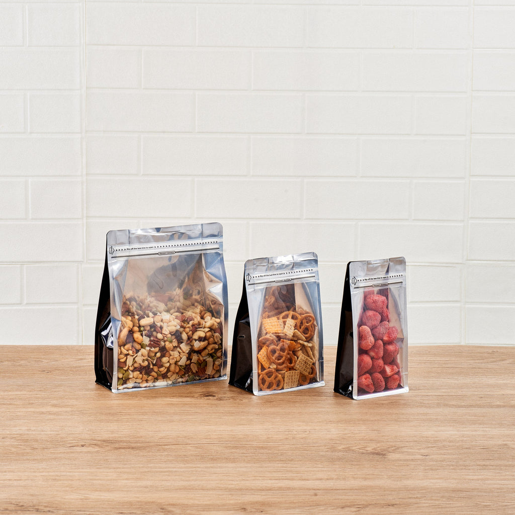 Bag Tek Black Plastic Large Snack Bag - Double Seal, Rip Lock, Heat Sealable - 9 1/2" x 7 1/2" x 2 3/4" - 100 count box