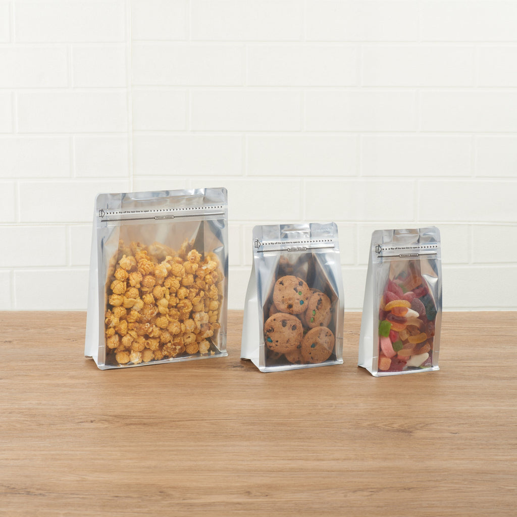 Bag Tek White Plastic Large Snack Bag - Double Seal, Rip Lock, Heat Sealable - 9 1/2" x 7 1/2" x 2 3/4" - 100 count box