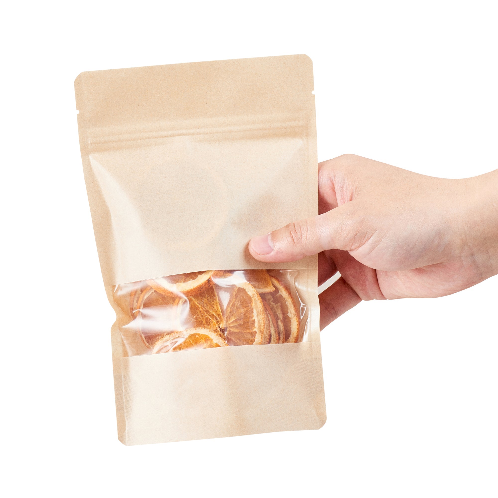 Bag Tek Kraft Plastic Medium Window Bag - Heat Sealable - 8" x 5" x 1 3/4" - 100 count box