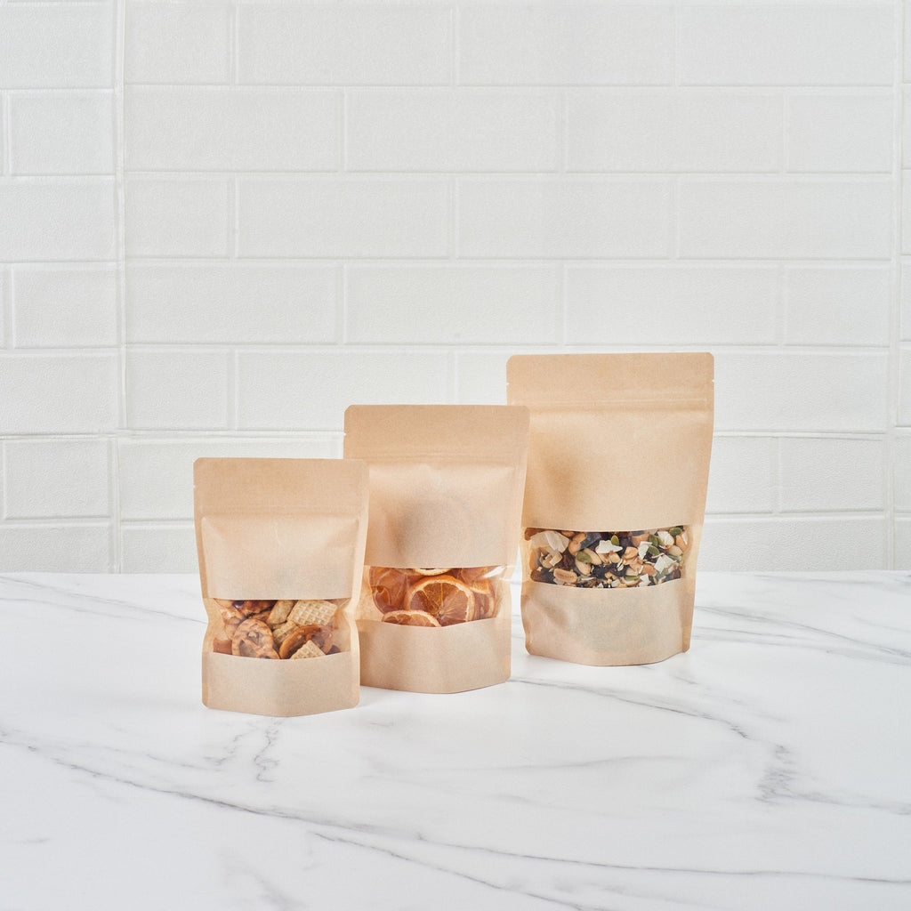 Bag Tek Kraft Plastic Medium Window Bag - Heat Sealable - 8" x 5" x 1 3/4" - 100 count box