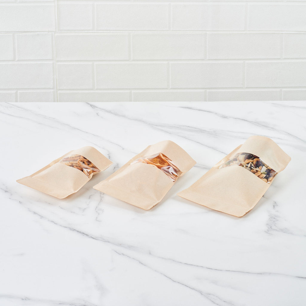 Bag Tek Kraft Plastic Medium Window Bag - Heat Sealable - 8" x 5" x 1 3/4" - 100 count box