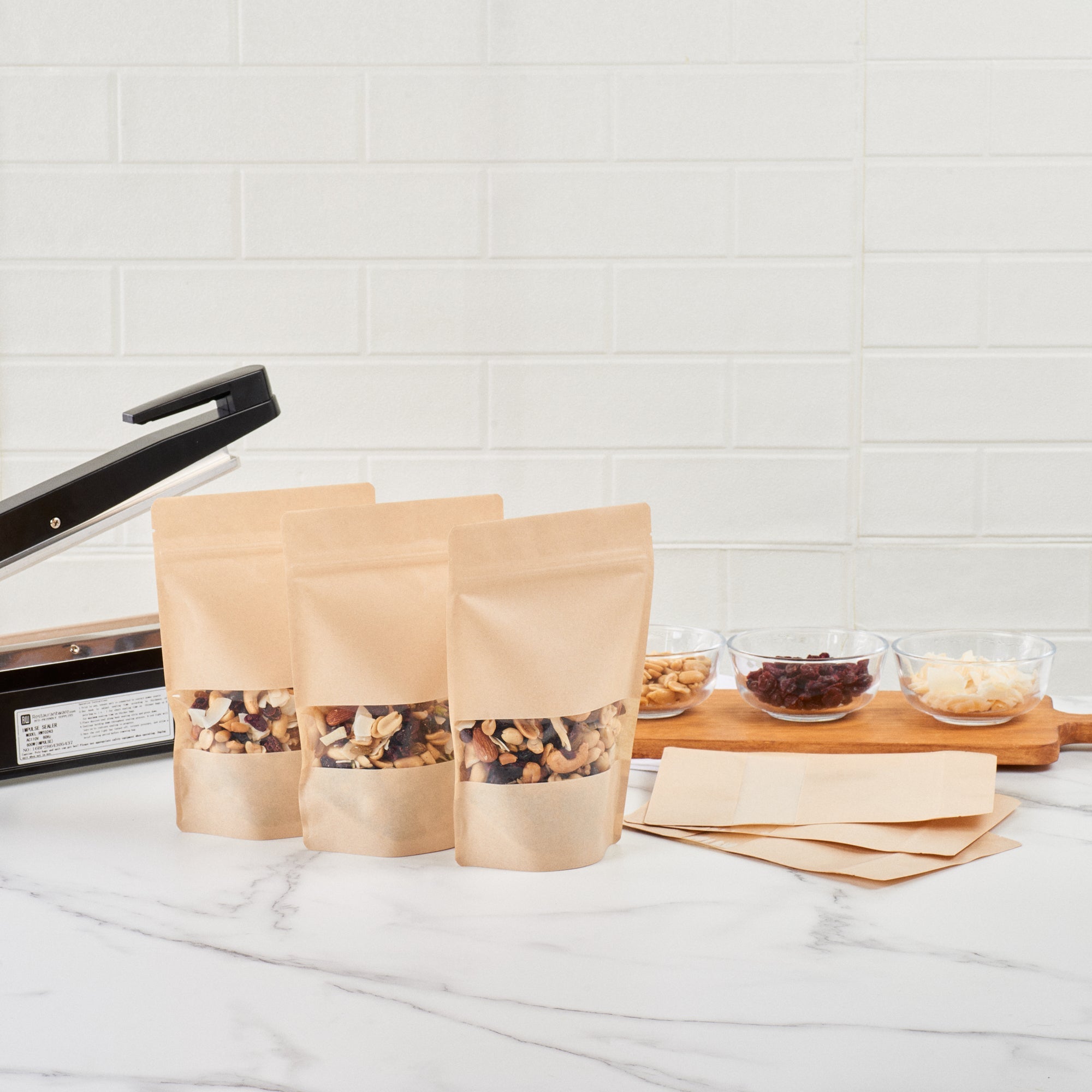 Bag Tek Kraft Plastic Large Window Bag - Heat Sealable - 9" x 6" x 1 1/2" - 100 count box